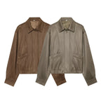 Women's Oversized Bomber Jacket in Vintage Velour Look with Kent Collar, Patch Pockets and Elastic Hem Fashion Glam