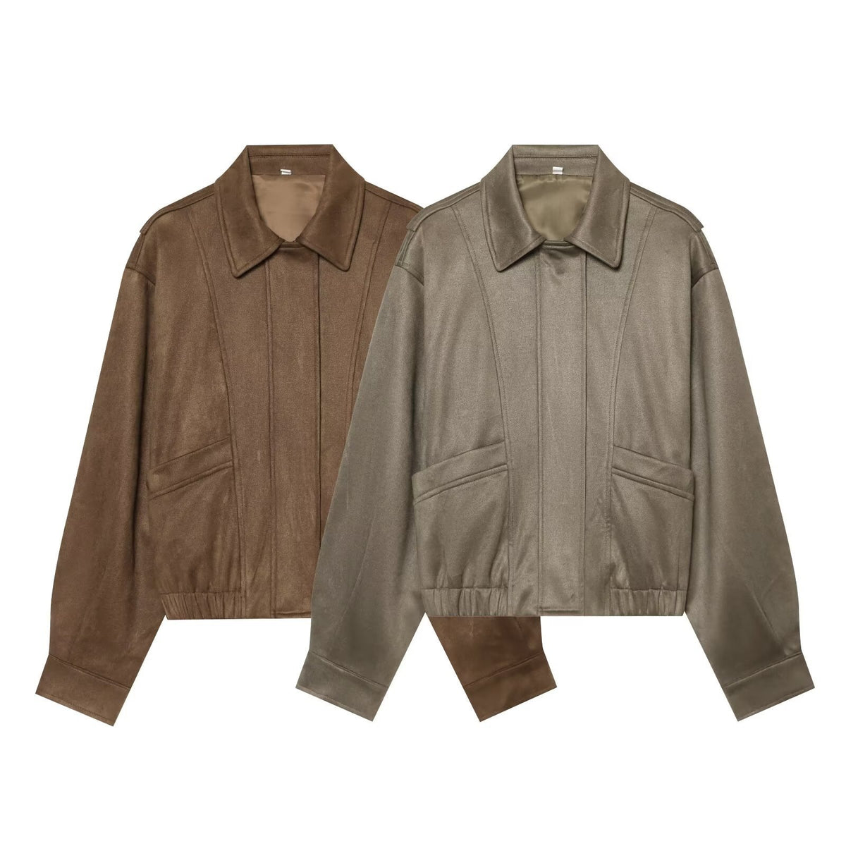 Women's Oversized Bomber Jacket in Vintage Velour Look with Kent Collar, Patch Pockets and Elastic Hem Fashion Glam
