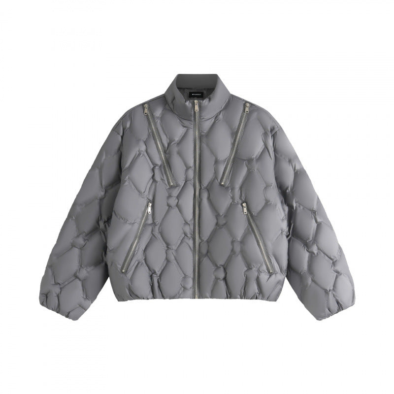 Unisex short cut quilted jacket in boxy cut with diamond quilting and diagonal zip pockets Fashion Glam