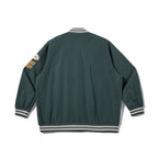 Unisex College Bomber Jacket with quilted patch, striped ribbed hems and snap button placket Fashion Glam