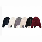 Women's short jacket in velour look with flap patch pockets and full-length zipper Fashion Glam