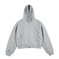 [Unisex] Short Boxy Hoodie with Continuous Zipper and Inserted Side Pockets Fashion Glam