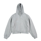 [Unisex] Short Boxy Hoodie with Continuous Zipper and Inserted Side Pockets Fashion Glam