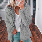 Women's fleece teddy jacket with hood, oversized cut and zipper Fashion Glam