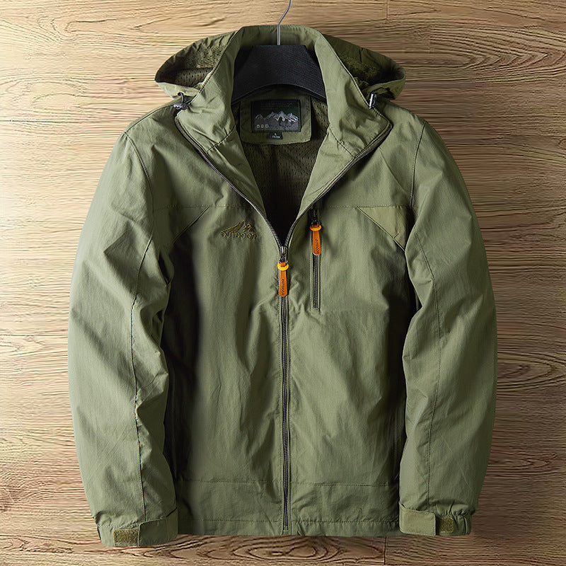 Men's Breathable Water-Repellent Outdoor Jacket with Hood and Zipper Fashion Glam