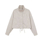 Women Cropped Checked Transitional Jacket with High Collar and Drawstring Fashion Glam