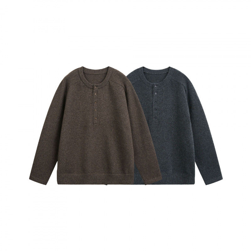 Unisex fine knit Henley pullover with raglan sleeves and half placket Fashion Glam
