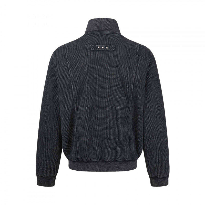 Unisex Chunky Knit Zip Bomber Jacket with Stand-up Collar, Stud Detail and Zip Pockets Fashion Glam