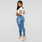 Women's High-Waist Skinny Jeans with Knee Rips and Figure-Flattering Cut Fashion Glam