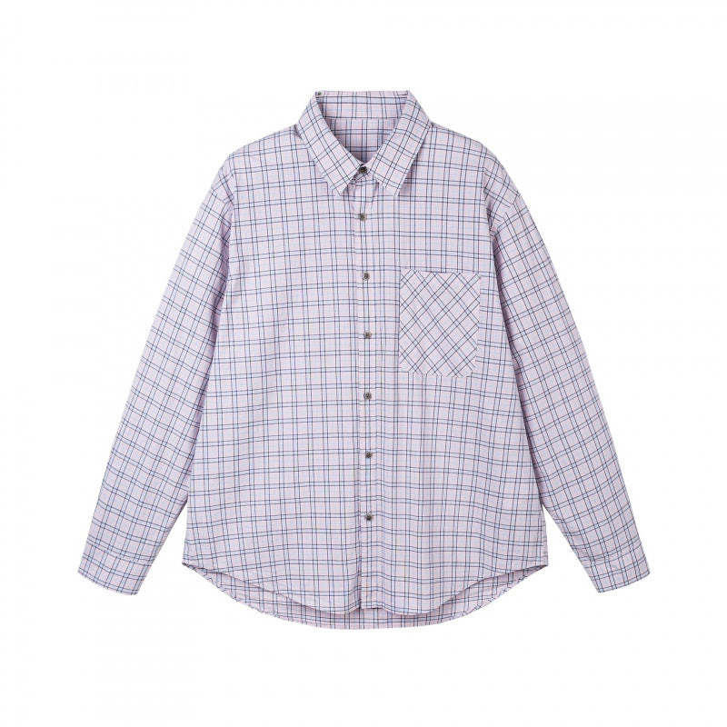 Men's Checked Oversized Shirt with Chest Pocket and Rounded Hem Fashion Glam