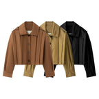 Ladies Short-Cut Trench Blouson Jacket with Pleats and Epaulettes Fashion Glam