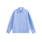 Women's oversized shirt with fine pinstripes, chest pocket, and classic Kent collar Fashion Glam