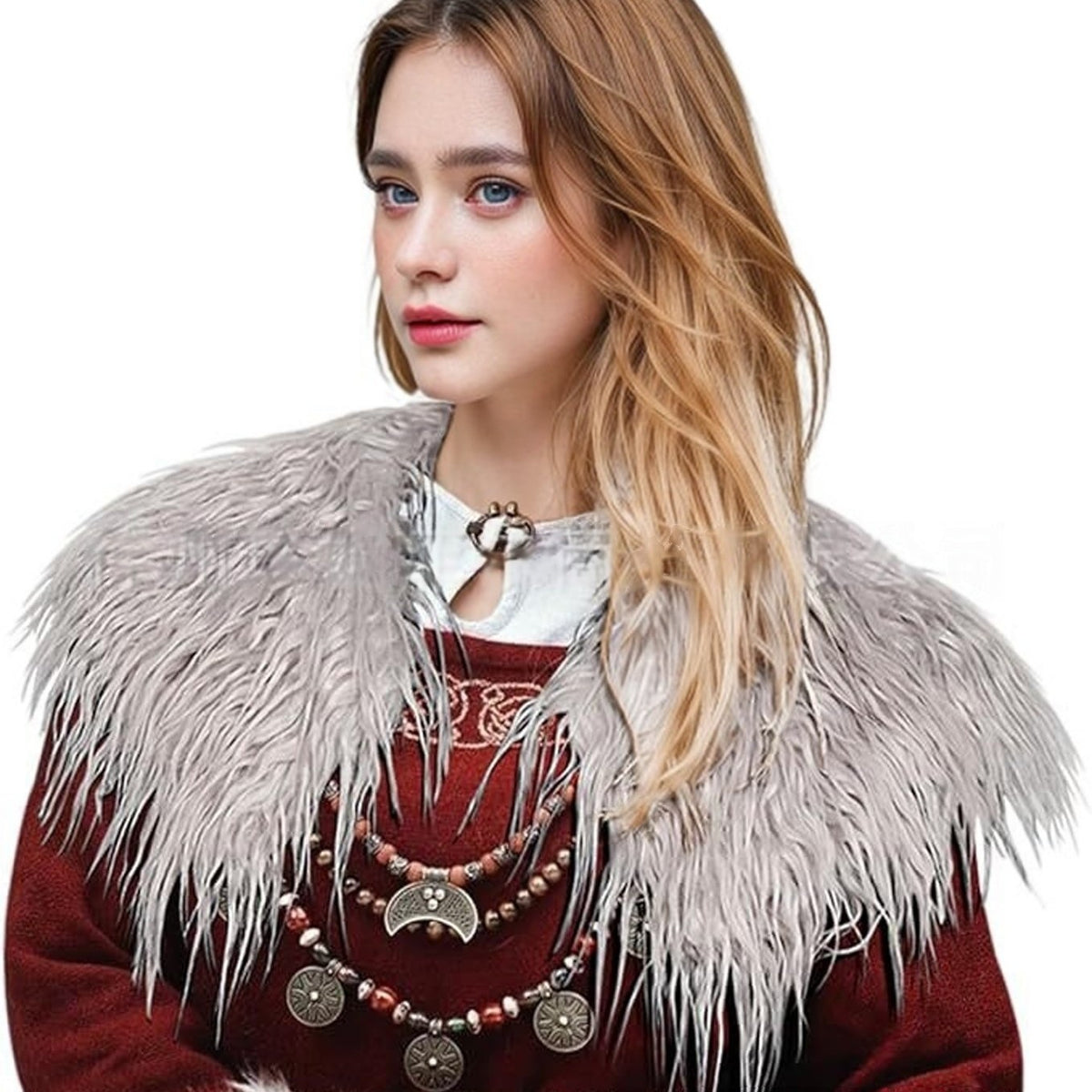 Ladies' shoulder stole made of long-fiber artificial fur with dramatic shaggy collar Fashion Glam