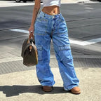 Women's cargo jeans in a wide baggy cut with a high waist and utility pockets Fashion Glam
