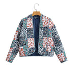 Women's Quilted Patchwork Quilted Jacket with Stand-Up Collar and Contrast Piping Fashion Glam