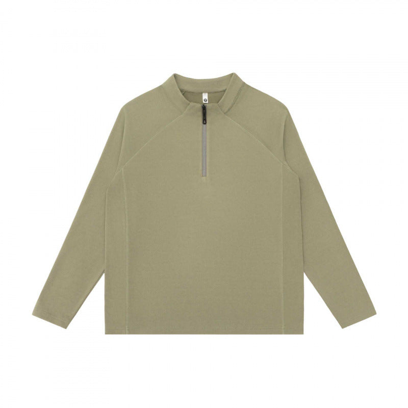 Unisex Lightweight Oversized Half-Zip Sweatshirt with Raglan Sleeves and Stand-Up Collar Fashion Glam
