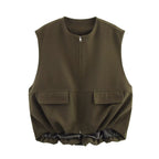 Women's Oversized Suede Blouson with Cropped Hem and Epaulettes Fashion Glam