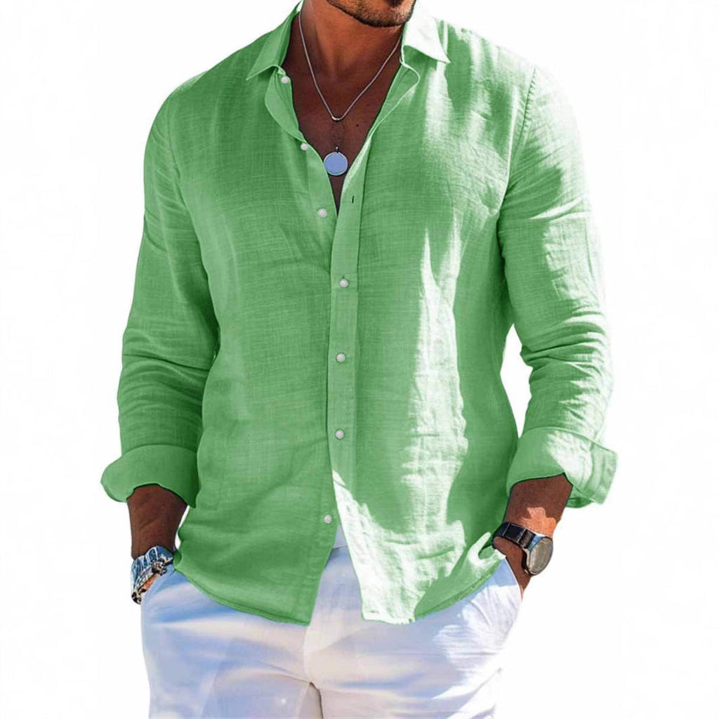 Men's structured linen shirt with open collar, lightweight texture and casual-tailored fit Fashion Glam