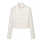 Women's Two-Piece Set with Tailored Short Mandarin Jacket and High-Waisted Pleated Trousers Fashion Glam