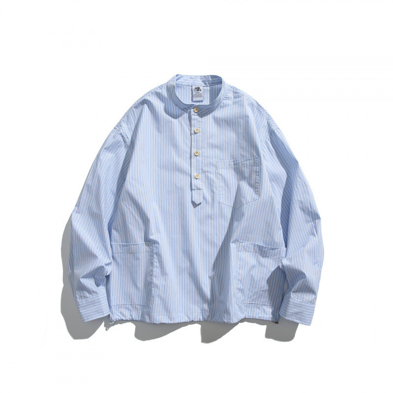 Men's oversized shirt with stand-up collar and half button placket as well as front pockets Fashion Glam