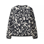 Women Padded Quilted Jacket with Abstract Leopard Print, Boxy Silhouette and Patch Pockets Fashion Glam