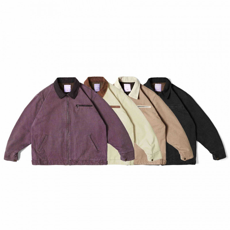 Unisex loose-fitting blouson jacket in worker look with cord collar and chest zipper Fashion Glam