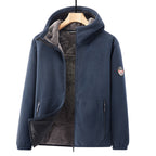 Men's fleece hoodie jacket with teddy lining, two-way zipper and concealed zip pockets Fashion Glam