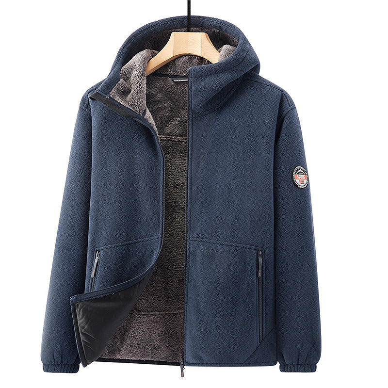 Men's fleece hoodie jacket with teddy lining, two-way zipper and concealed zip pockets Fashion Glam