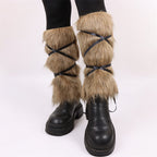 Ladies high-pile leg warmers with faux fur look and wrap straps Fashion Glam