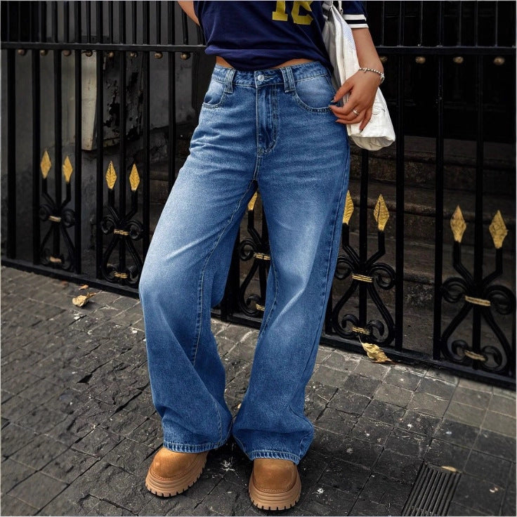 Women's High-Waist Wide Denim Pants with Palazzo Cut Fashion Glam