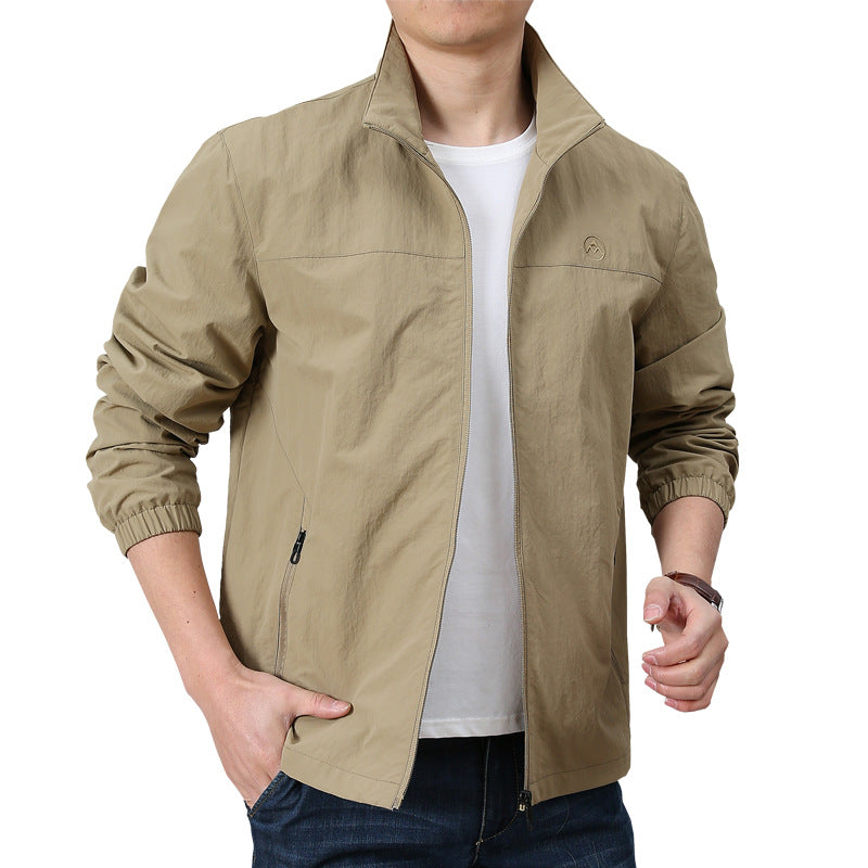 Men's Lightweight Urban Windbreaker with Stand-up Collar, Elastic Cuffs, and Side Zipper Pockets Fashion Glam