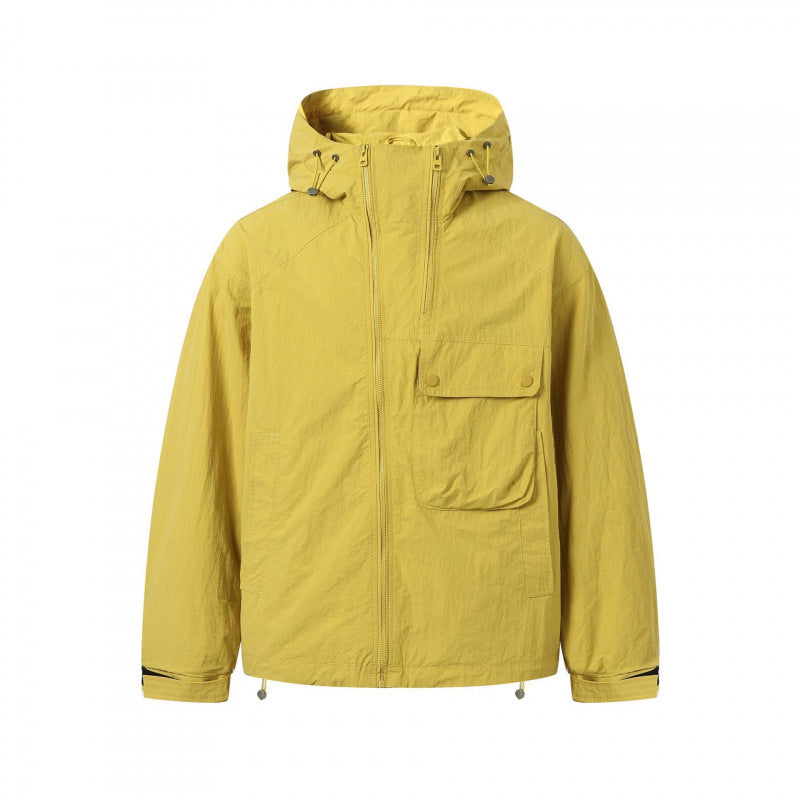 Unisex Lightweight Hooded Transition Jacket with Large Flap Pocket Detail and Drawstring Fashion Glam