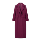 Women Longer double-breasted wool blend coat with boxy oversized silhouette Fashion Glam