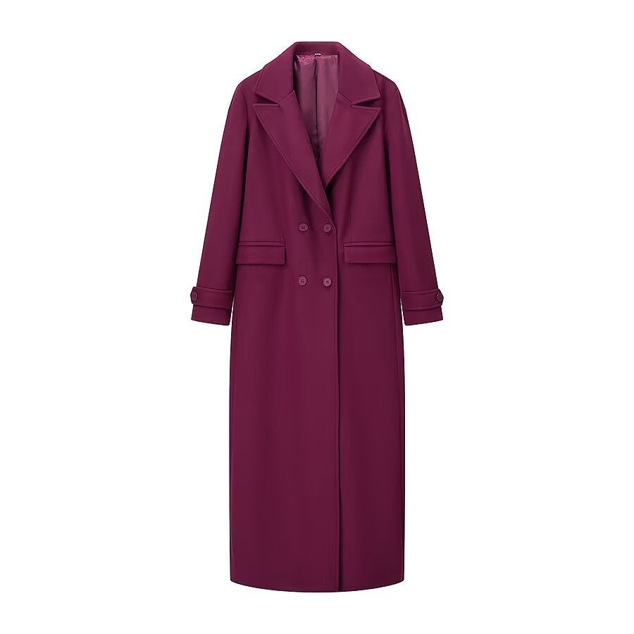 Women Longer double-breasted wool blend coat with boxy oversized silhouette Fashion Glam