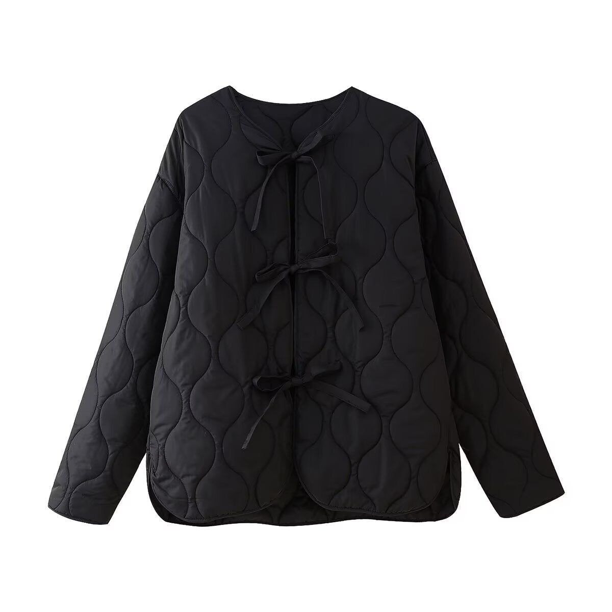 Women geometric quilted oversized liner jacket without collar Fashion Glam