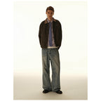 Men's Boxy Canvas Jacket with Cord Collar and Concealed Button Placket Fashion Glam