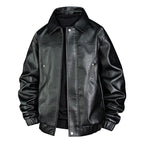 Men's faux leather bomber jacket with shirt collar, elastic waistband, and concealed zipper Fashion Glam