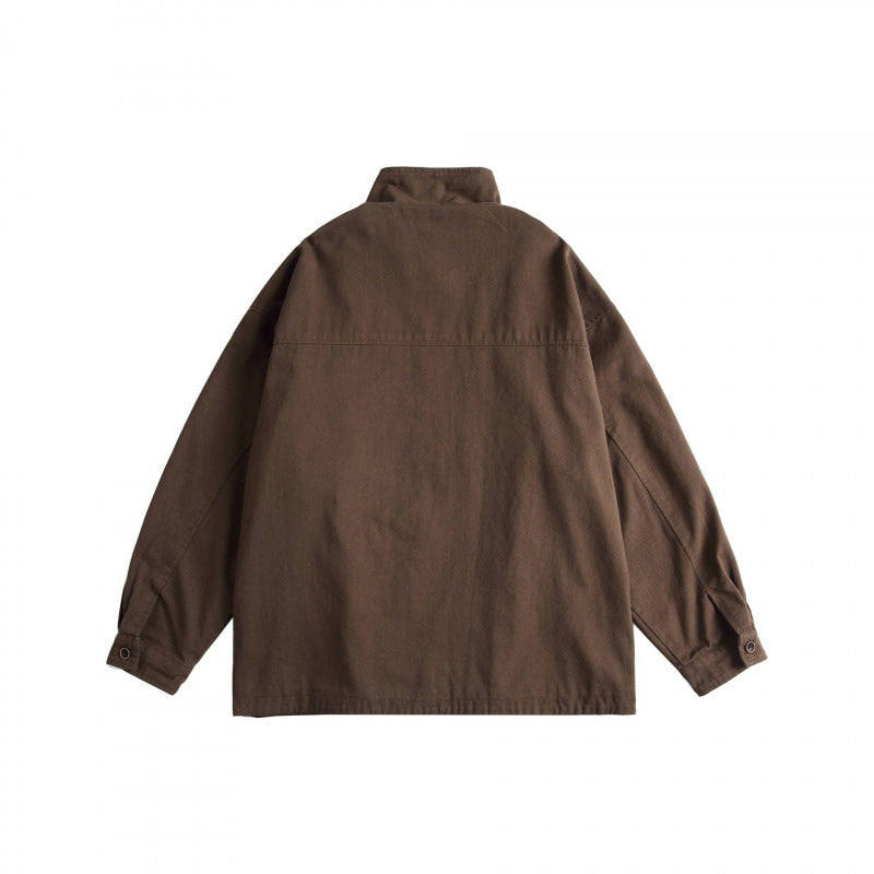Unisex Boxy Utility Jacket with High Stand Collar, Full Zip and Drawstring Fashion Glam