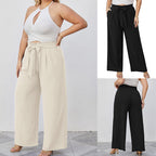 Women's Wide Culottes in Linen Look with Paperbag Waist, Tied Belt and Side Pockets Fashion Glam