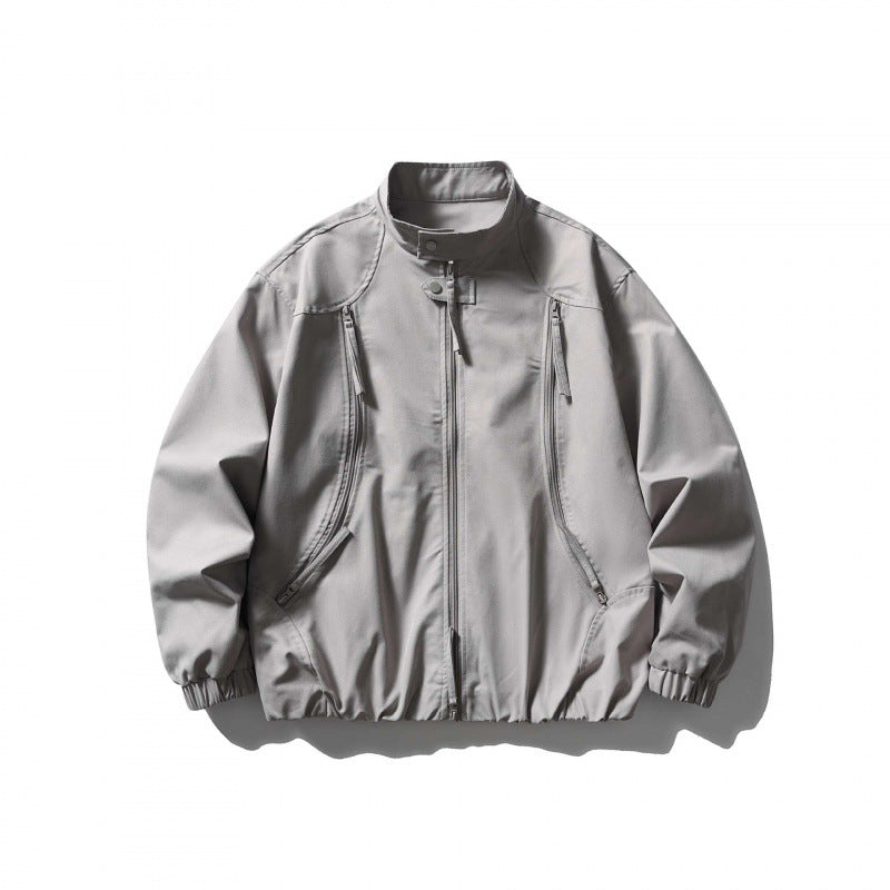 Unisex Oversize lightweight bomber jacket with stand-up collar, zipper, and elastic hem Fashion Glam