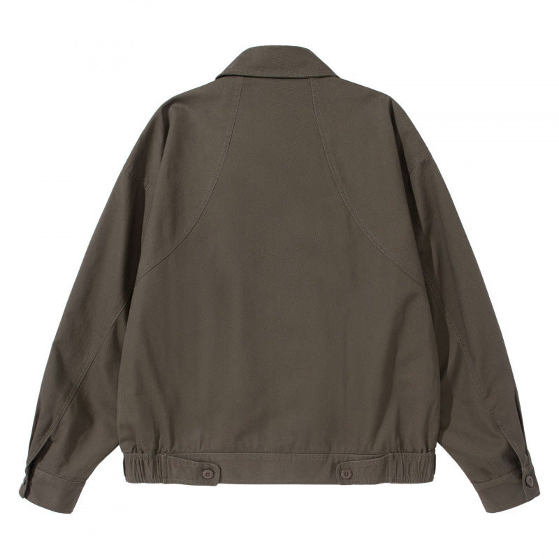 Men's Lightweight Boxy Field Jacket with Shirt Collar, Concealed Button Placket and Elastic Hem Fashion Glam
