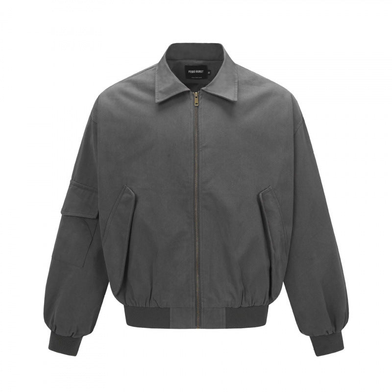 Unisex Oversize Bomber Jacket in Utility Style with Zipper, Flap Pockets and Ribbed Hem Fashion Glam