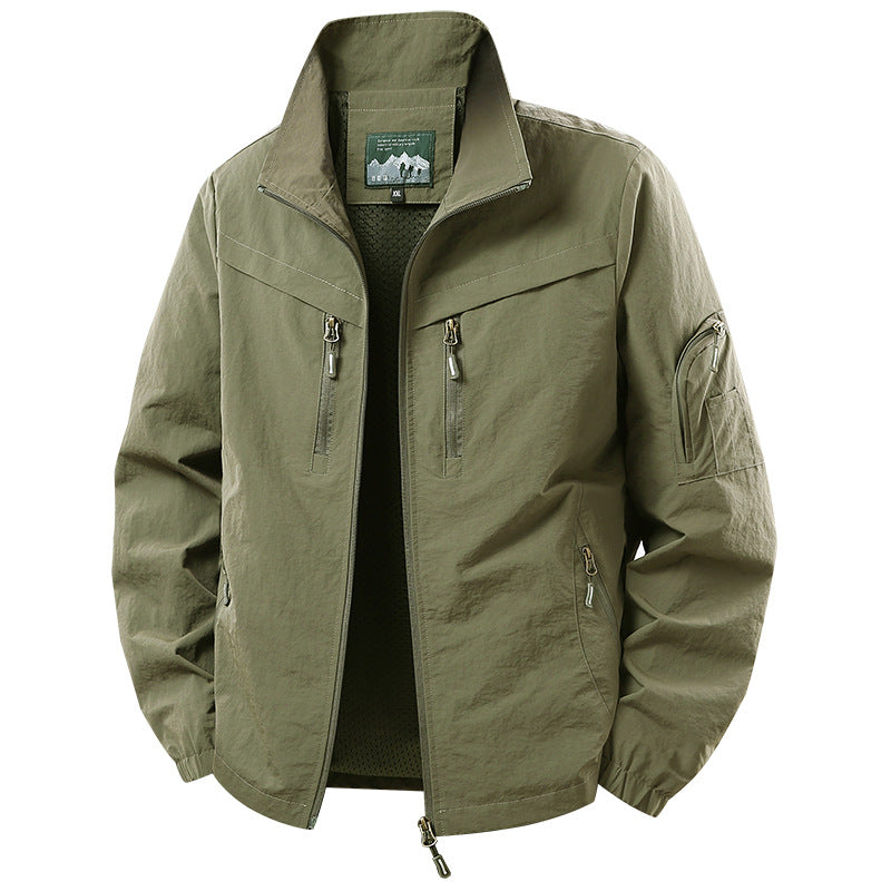 Men's Lightweight Functional Jacket with Mesh Lining and Multiple Zipper Pockets Fashion Glam