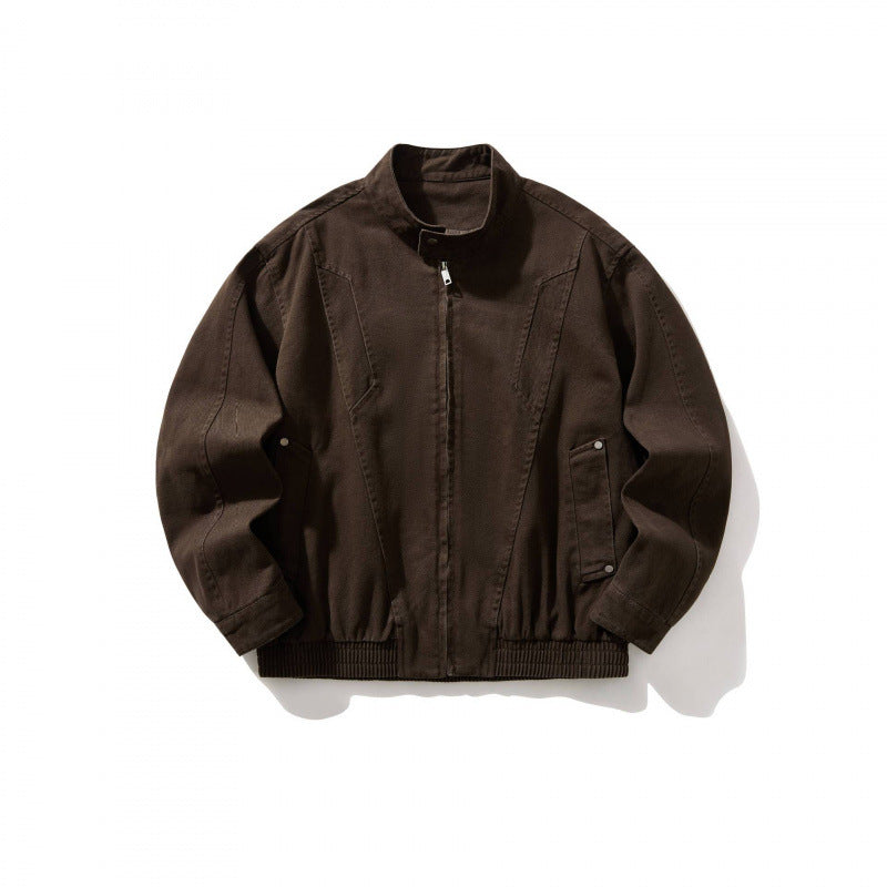 Men's Short Utility Jacket made of durable canvas with stand-up collar, concealed front zip and elastic drawstring hem Fashion Glam