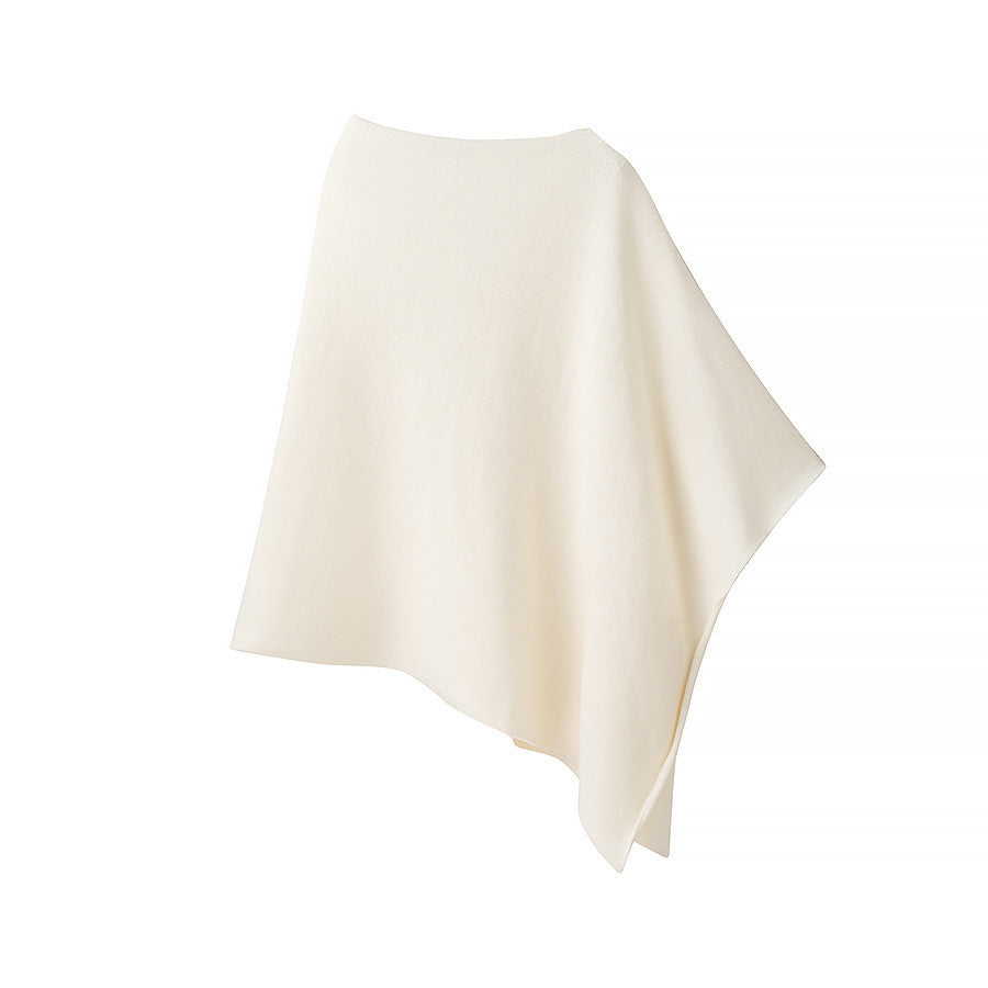 Women Fine Knit Poncho with Asymmetrical Hem and Wide Boat Neck Fashion Glam