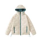 Unisex Short cut padded hooded jacket with wave quilting, two-way zipper and adjustable hem Fashion Glam