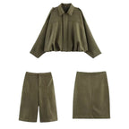 Women's Oversized Suede Blouson with Cropped Hem and Epaulettes Fashion Glam
