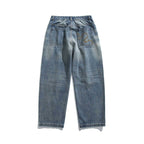Unisex Loose Vintage Denim Jeans with Destroy Details and Paint Splatter Fashion Glam
