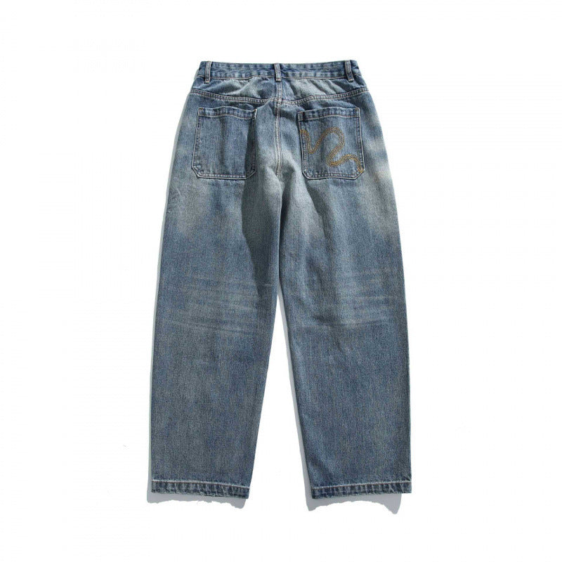Unisex Loose Vintage Denim Jeans with Destroy Details and Paint Splatter Fashion Glam
