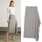 Women's Asymmetrical Midi Skirt made of Fine Knit with Draped Side Slit Fashion Glam